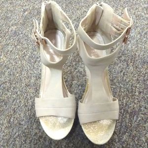 6 inch cream wedges open toe shoes